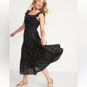 Old Navy XL-Tall Fit & Flare Smocked Embroidered Tiered Midi Dress